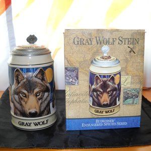 VINTAGE 1993 Budweiser Endangered Species GRAY WOLF Lidded Beer Stein